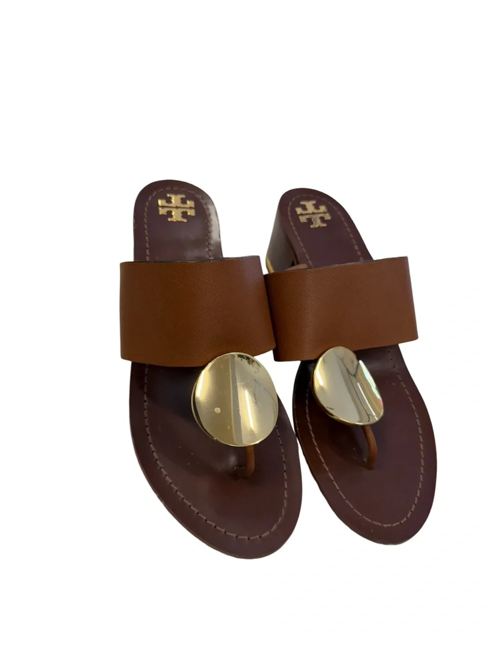TORY BURCH Patos Disk Leather Sandals Mou Brown Size 9